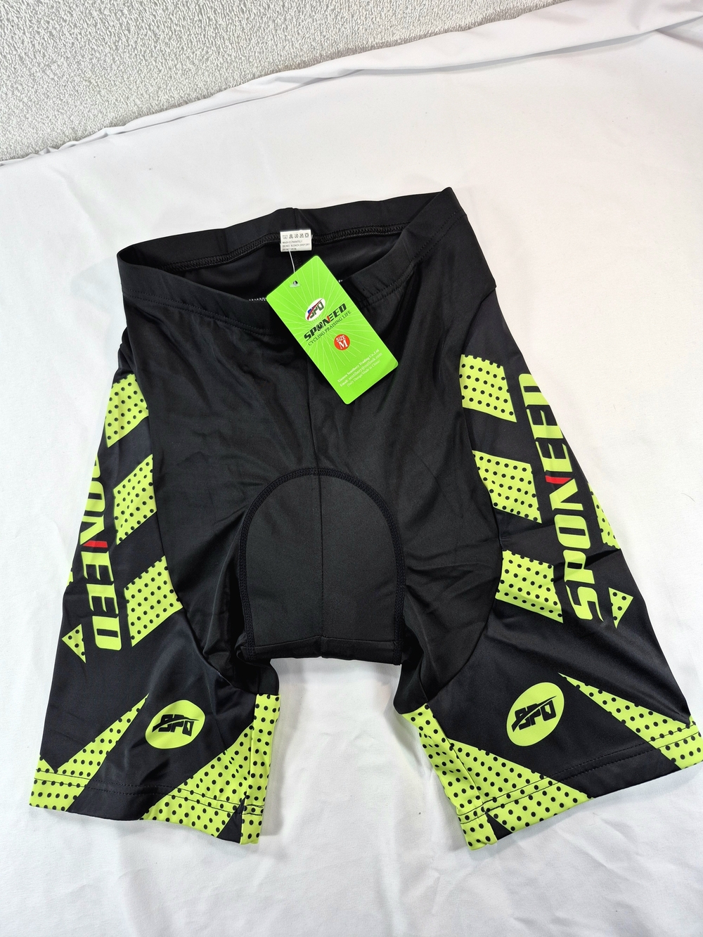 NWT Sponeed Men's Padded Cycling Shorts Size M Black Neon Green Spin Bike Sport